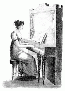 Young lady at a cabinet pianoforte, c. 1808